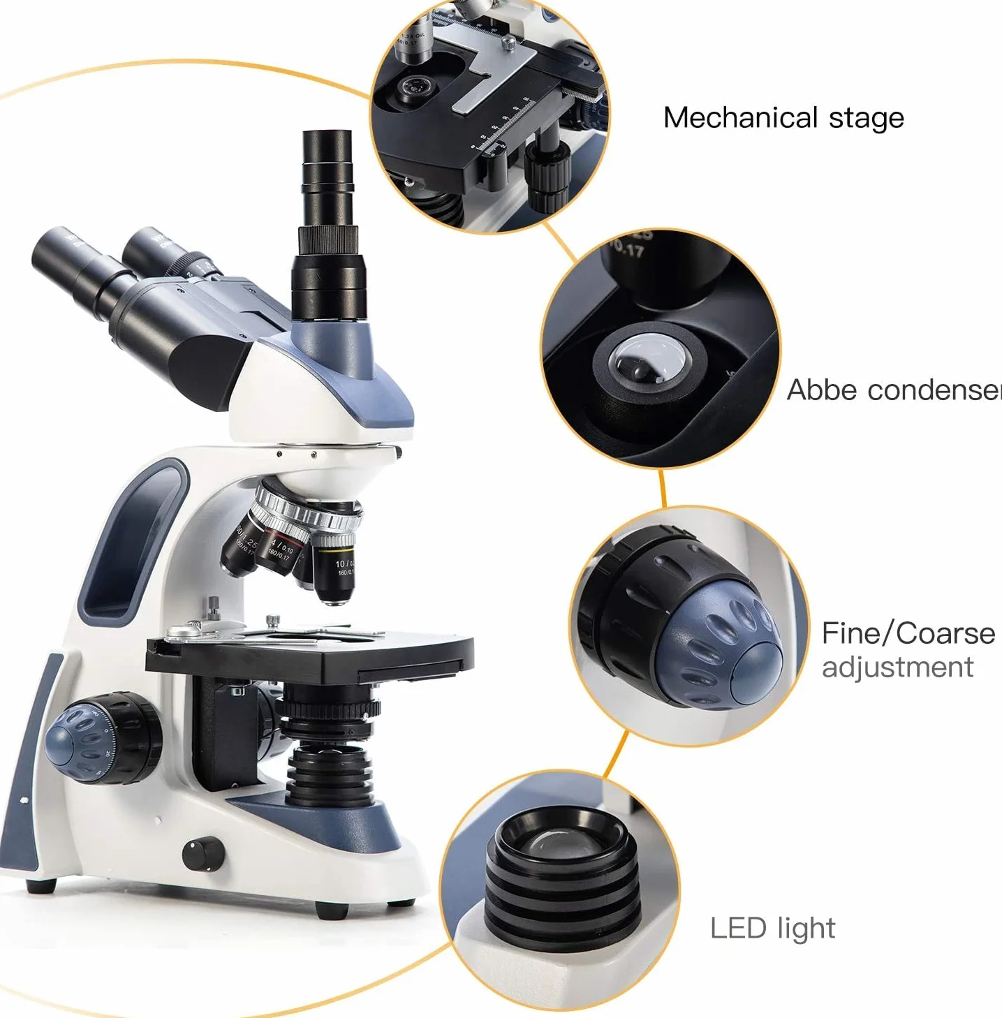 SWIFT SW380T 40X-2500X, trójokularowy mikroskop laboratoryjny z podwójną warstwą mechaniczną, głowica Siedentopf, okulary szerokokątne 10X/25X