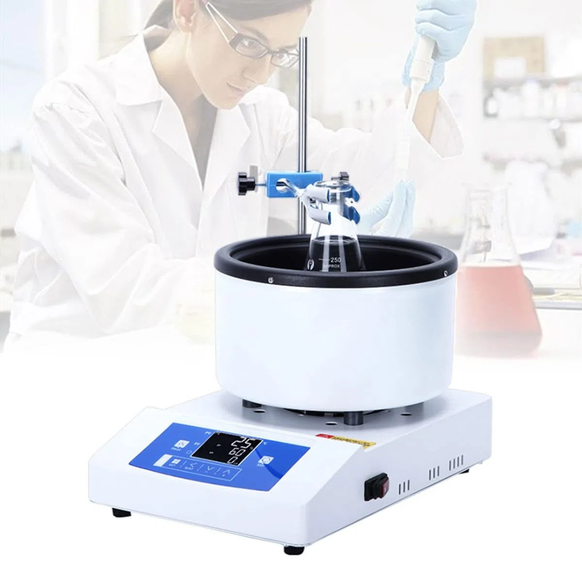 Mieszadło magnetyczne z cyfrową regulacją temperatury, garnek grzewczy do kąpieli olejowej i wodnej, regulowane funkcje ogrzewania i mieszania, idealny do użytku laboratoryjnego