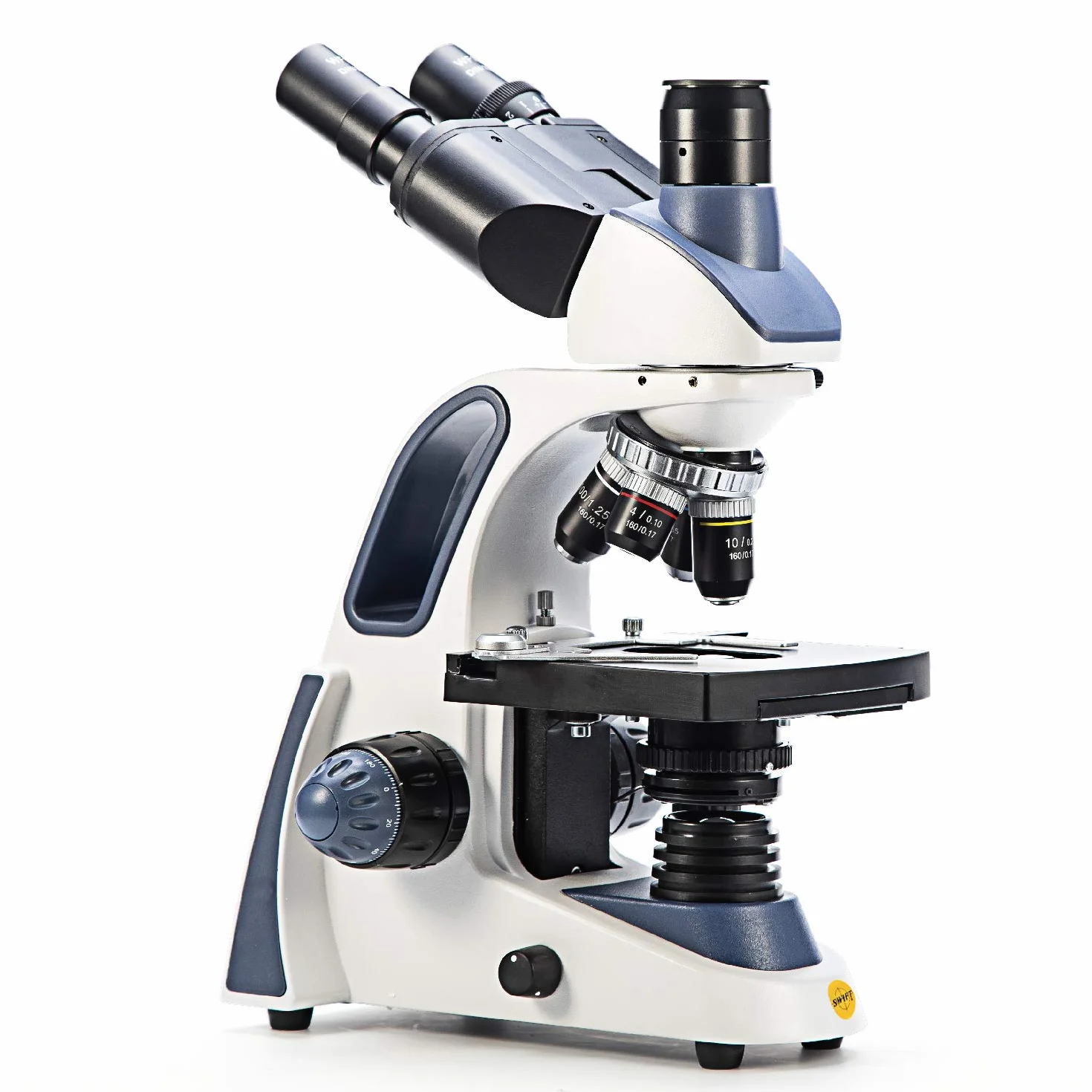 SWIFT SW380T 40X-2500X, trójokularowy mikroskop laboratoryjny z podwójną warstwą mechaniczną, głowica Siedentopf, okulary szerokokątne 10X/25X