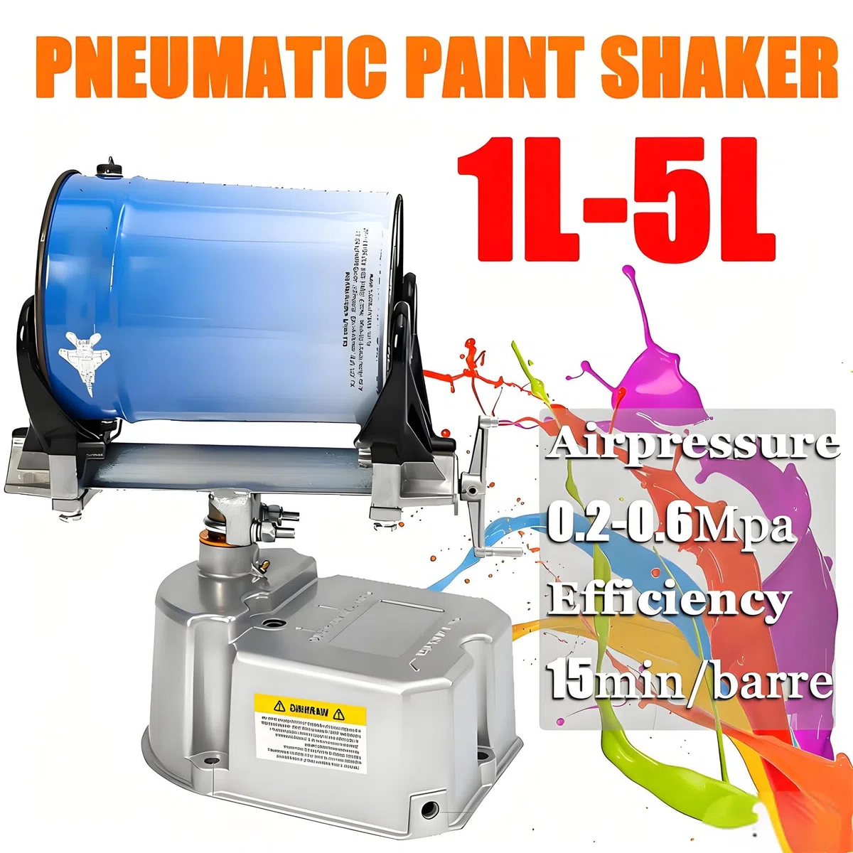 Pneumatyczny mikser do farb do puszek 1-5 kg, mieszanie 15 min, regulowany zacisk 80-250 mm, idealny do fabryk drukarskich, kompaktowy rozmiar 40 x 40 x 35 cm