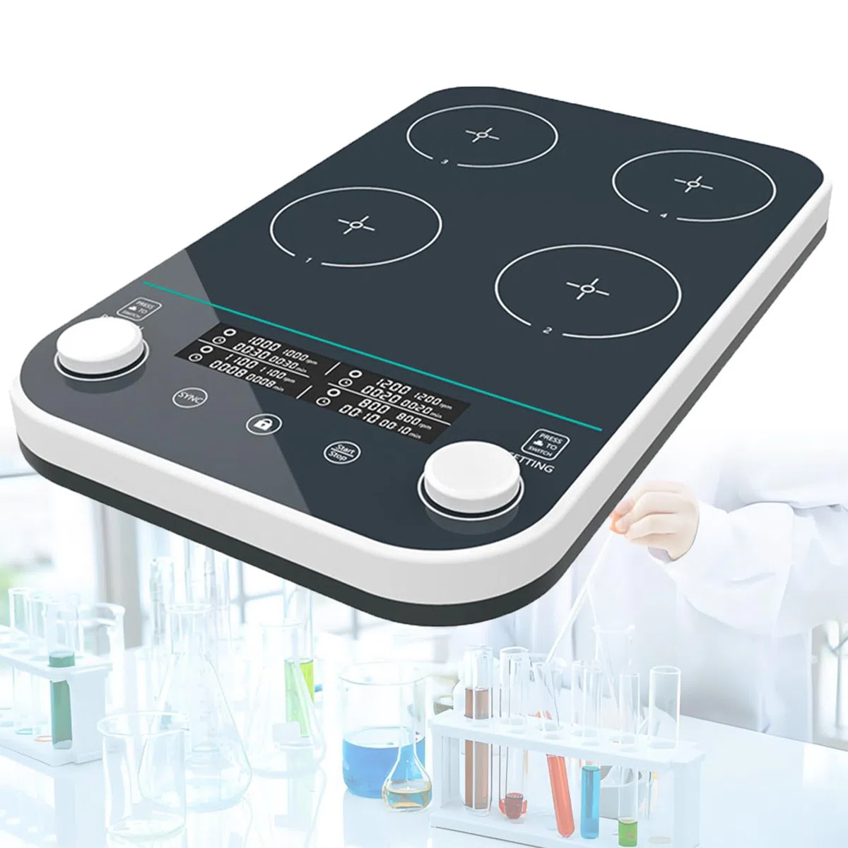 Mieszadło magnetyczne laboratoryjne 1000 ml*4, wyświetlacz cyfrowy, mieszadło elektryczne, magnetyczna płyta mieszająca, z funkcją pomiaru czasu, wielostopniowy stół do mieszania magnetycznego