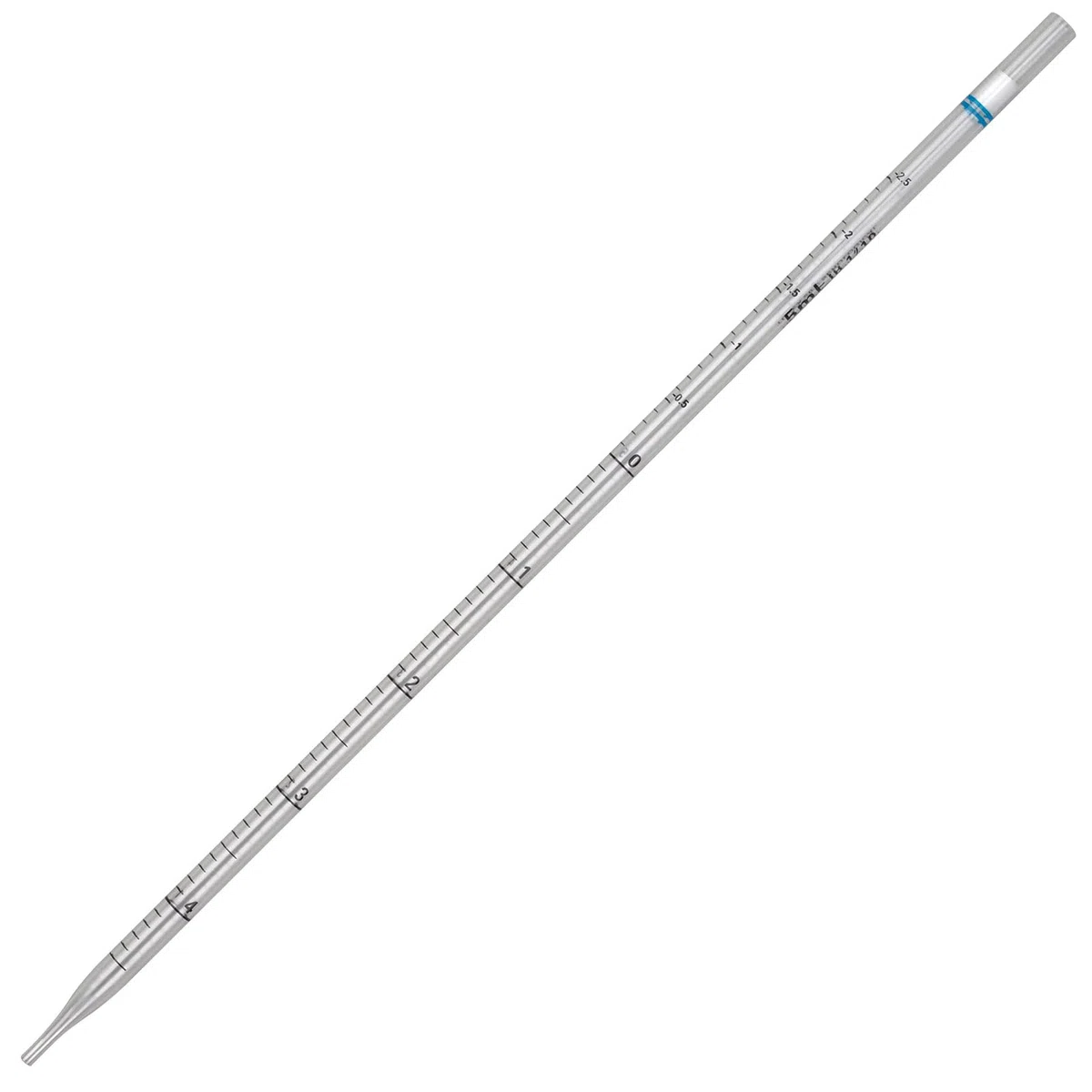 Globe Scientific UniPlast 1740 pipety serologiczne, styropianowe pipety ze standardową końcówką 296 mm, sterylne niebieskie paski, 5 ml, 250 szt